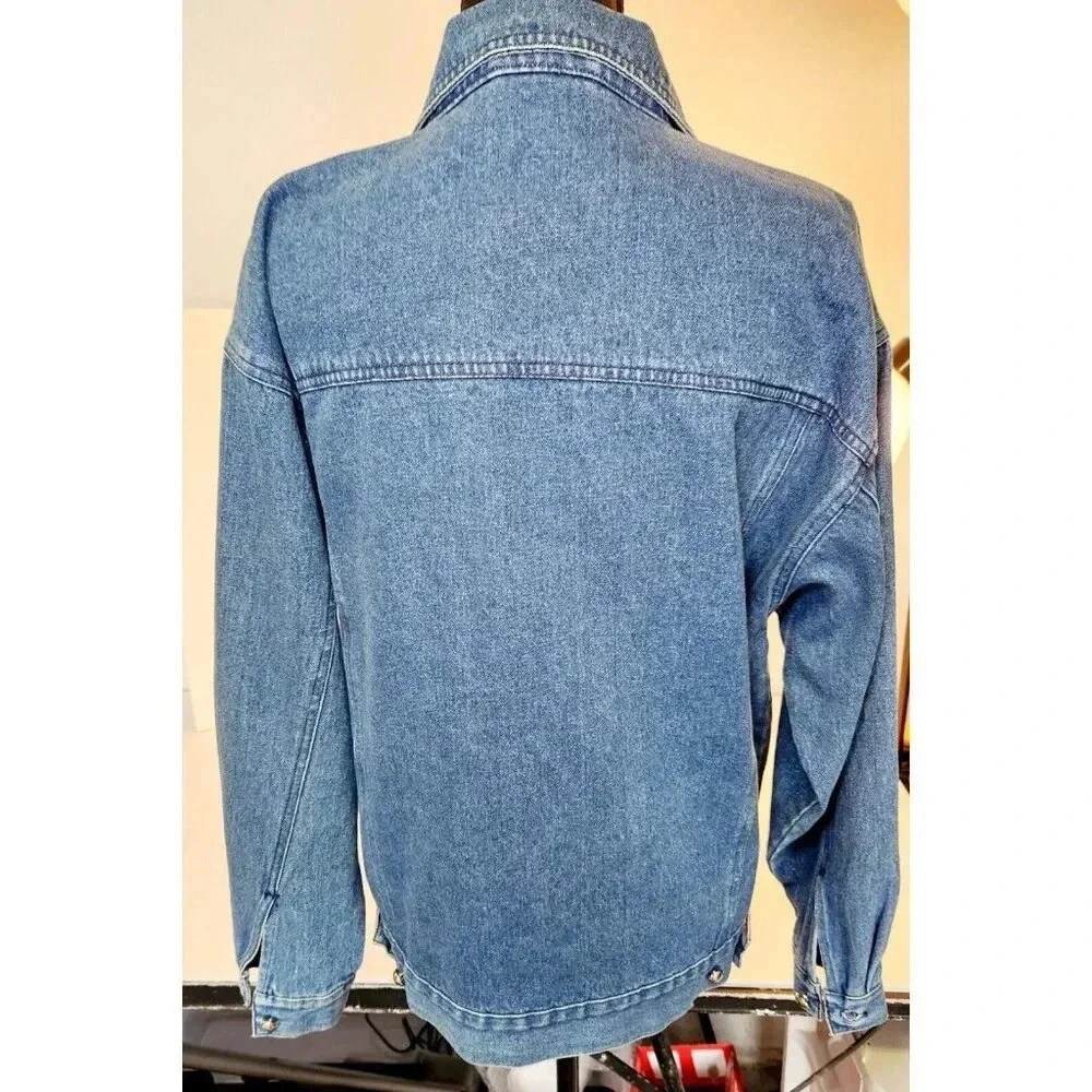 Vintage I.B. Diffusion Denim Jean Jacket Silver & Turquoise Studs Size 1… - Picture 8 of 14